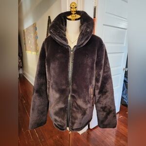 S13 Faux Fur Puffer Jacket Black, size Large